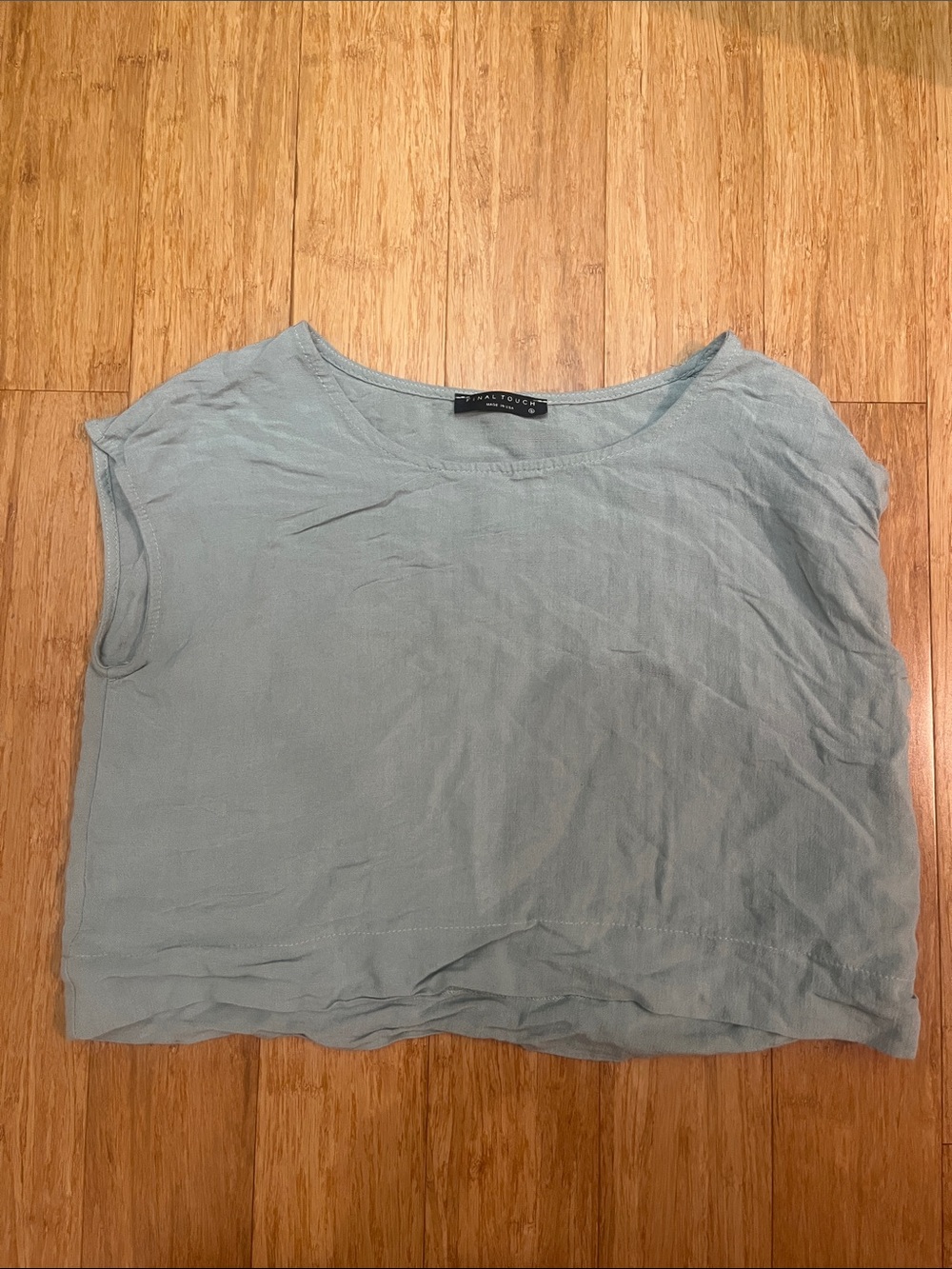 Final Touch sage green Cap Sleeve linen Top